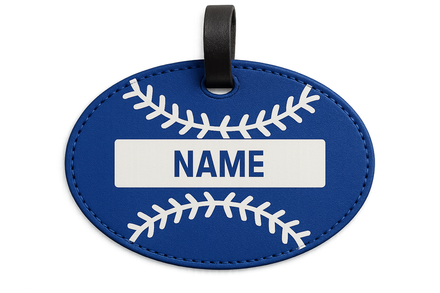 blue and white softball bag tag